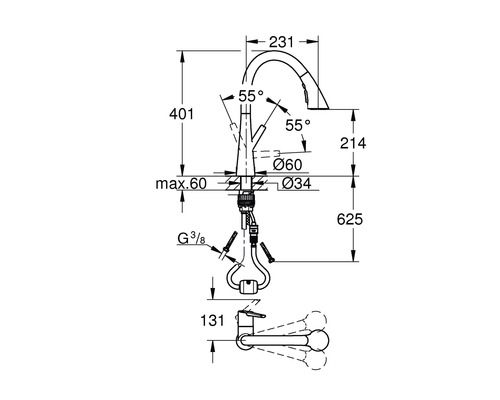 Schéma technique d''un robinet avec dimensions