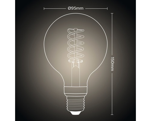 Dessin technique d''une lampe avec des dimensions de 95 millimètres de diamètre et 150 millimètres de hauteur.