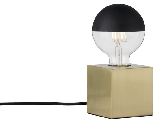 Lampe de table avec base cubique et ampoule ronde