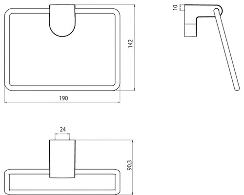 Technische Zeichnung eines Handtuchrings mit Maßangaben.
