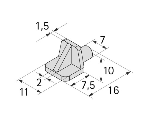 Technische Zeichnung eines Fachbodenträgers mit Maßangaben