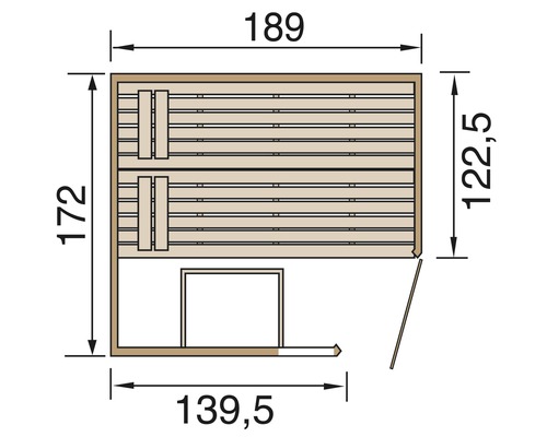 Grundriss einer Sauna mit Maßangaben
