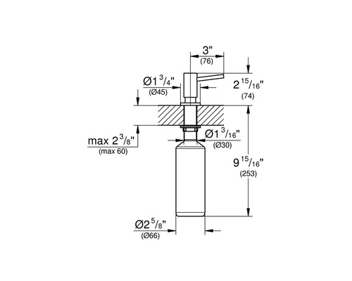 Schéma technique d''un distributeur de savon avec indications de dimensions