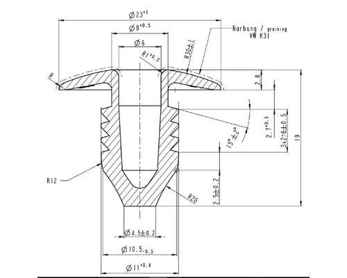 Dessin technique d''un élément de fixation avec des cotes détaillées