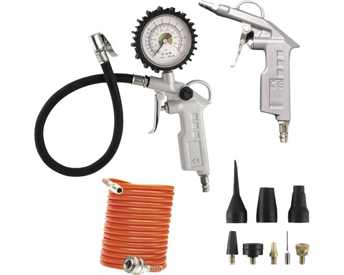 Pistolet de gonflage, soufflette, tuyau d''air comprimé et jeu de buses pour outils pneumatiques