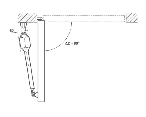 Skizze eines Klappenbeschlags mit einem Öffnungswinkel von 90 Grad