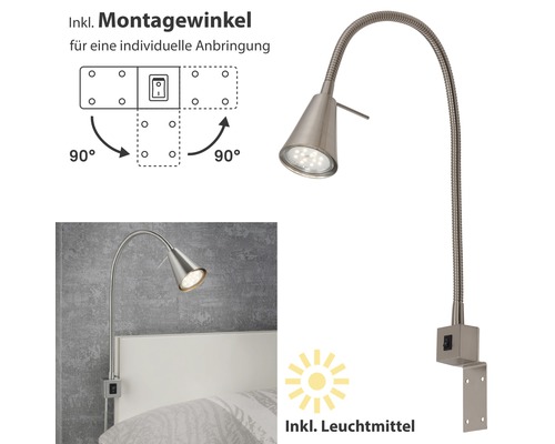 LED-Bettlampe mit Montagehalterung und flexiblem Arm