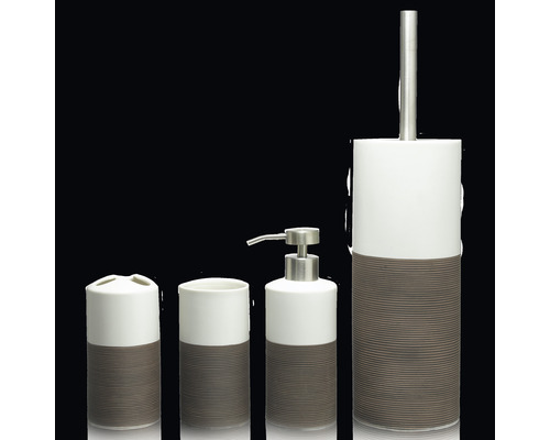 Vierteiliges Badezimmer-Accessoire-Set mit Seifenspender, Becher, Zahnputzbecher und WC-Bürste