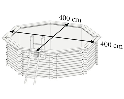 Illustration d''une piscine en bois avec échelle et dimensions de 400 cm