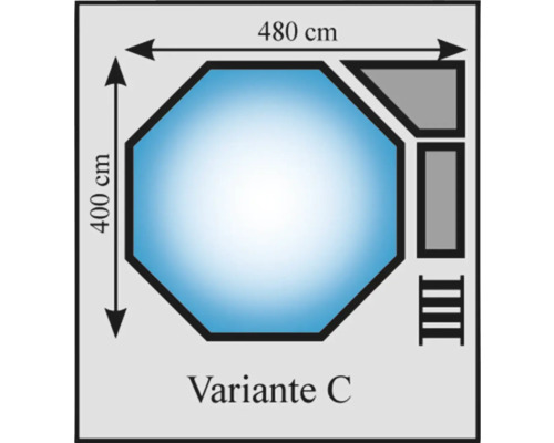 Illustration de la variante de piscine C avec des dimensions de 480 sur 400 centimètres.
