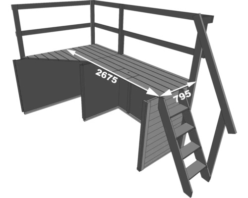 Illustration d''une maisonnette avec une longueur de 2675 millimètres et une largeur de 795 millimètres.
