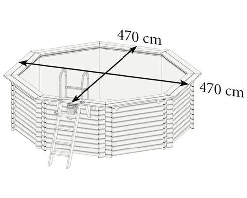Image d''une piscine en bois avec des dimensions de 470 cm.