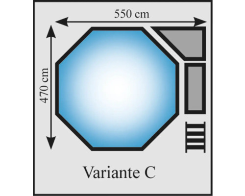 Image de la variante de piscine C avec des dimensions de 550 cm sur 470 cm.