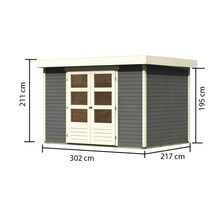 Abri de jardin avec double porte et indications de dimensions