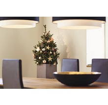 Weihnachtsdekoration mit Christbaum auf einem Esstisch