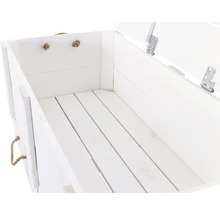 Geöffnete weiße Holzkiste mit Seilgriffen