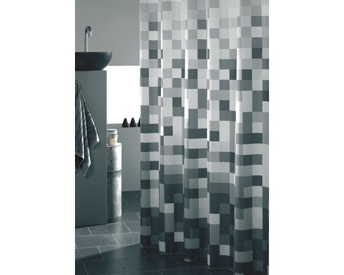 Badezimmer Szene mit Duschvorhang und Waschbecken