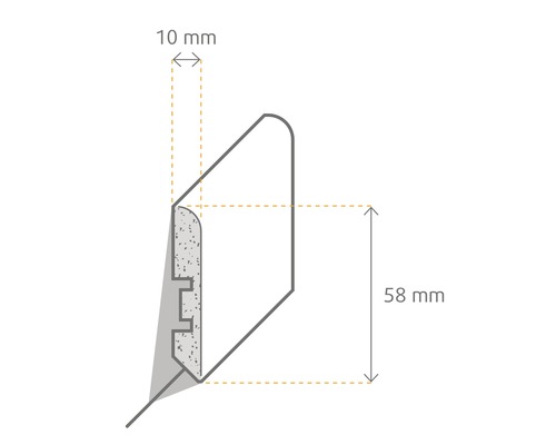 Profil d''une plinthe de dimensions 10 mm et 58 mm