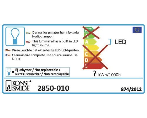 Energielabel mit Informationen zur eingebauten LED Lichtquelle
