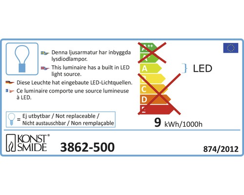 Étiquette énergétique avec des informations sur la source lumineuse LED intégrée et la consommation d''énergie