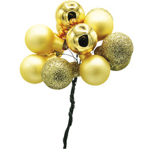 Boules de Noël décoratives dorées avec tige en fil de fer