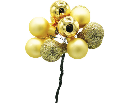 Boules de Noël décoratives dorées avec tige en fil de fer