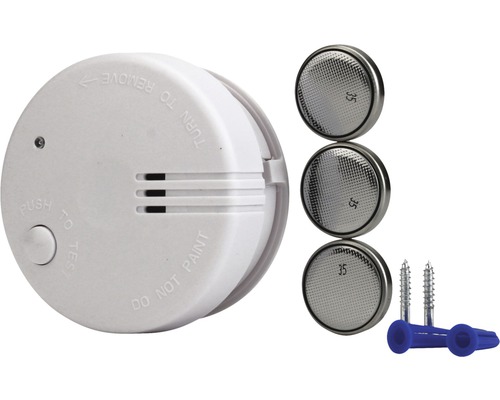 Rauchmelder mit Batterien, Schrauben und Dübel