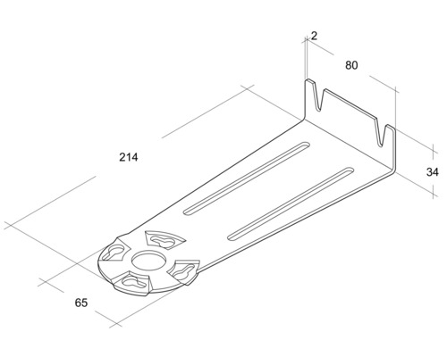 Technische Zeichnung einer Wandhalterung mit Maßangaben.