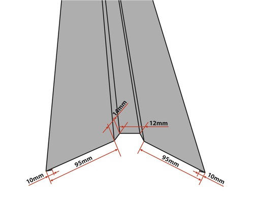 Technische Zeichnung eines Dachrinnenprofils mit Maßangaben