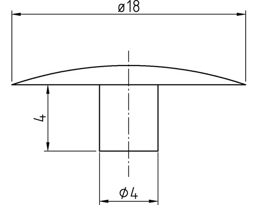 Dessin technique d''une tête de rivet avec des dimensions de 18 millimètres de diamètre et 4 millimètres de diamètre de tige