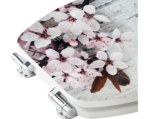 Abattant de WC avec motif floral et charnières chromées