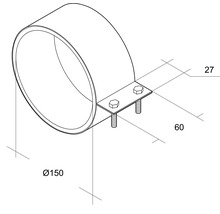 Dessin technique d''un collier de serrage d''un diamètre de 150 mm et dimensions de fixation