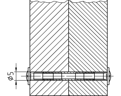 Dessin d''une cheville en bois d''un diamètre de cinq millimètres entre deux morceaux de bois.