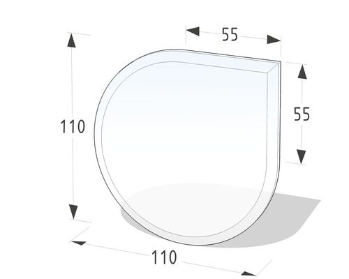 Plaque de cheminée Lienbacher verre forme de goutte 110x110 cm avec chanfrein