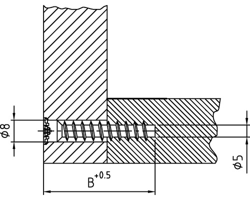 Schéma technique d''une fixation par vis à bois avec indications de mesure