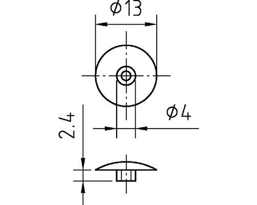 Dessin technique d''un patin de meuble avec des dimensions de 13 millimètres de diamètre en haut et 4 millimètres de diamètre en bas