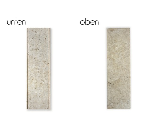 Carreau en travertin pour revêtement mural, avec bords arrondis et grain apparent