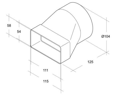 Dessin technique d''une transition de conduit rectangulaire à rond avec dimensions