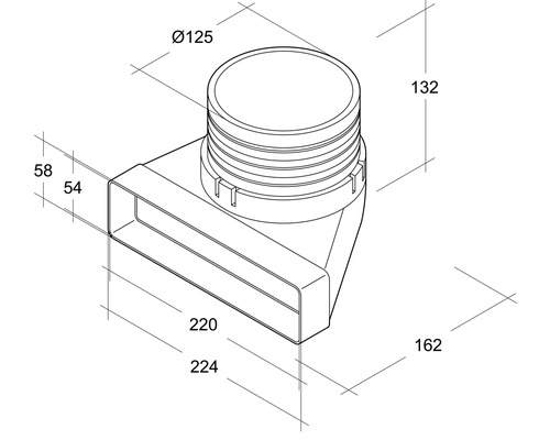 Dessin technique d''une transition de conduit rectangulaire à rond avec dimensions