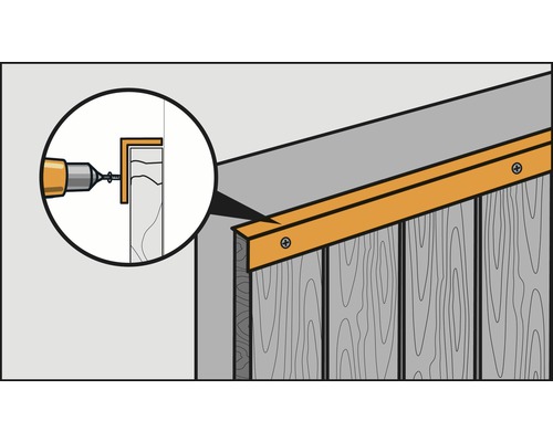 Illustration d''une construction en bois avec équerre de fixation et vis