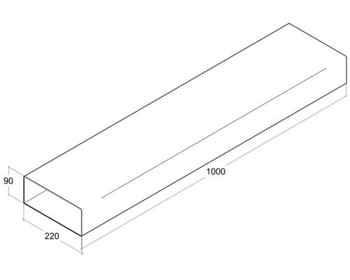 Tube rectangulaire de dimensions 220x90x1000 millimètres.