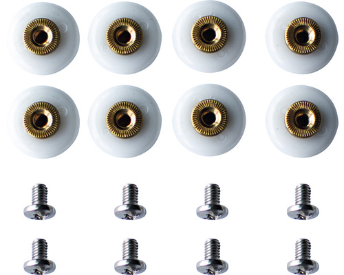 Acht Duschkabinenrollen mit Schrauben