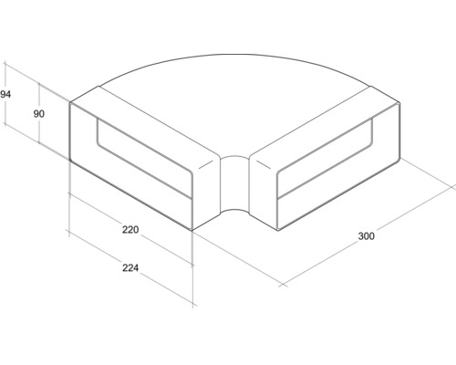 Technische Zeichnung eines Eckelements mit Maßangaben
