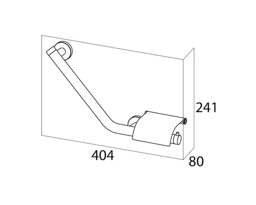 Dessin d''une barre d''appui avec porte-rouleau de papier et indications de dimensions pour la salle de bain
