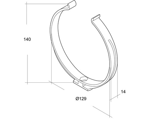 Collier de serrage avec les dimensions 140, 129 et 14 millimètres.