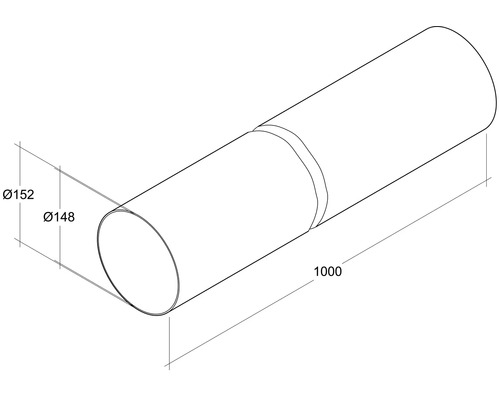 Technische Zeichnung eines Rohrs mit den Durchmessern 152 Millimeter und 148 Millimeter sowie einer Länge von 1000 Millimeter.