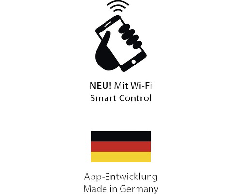 Symbole Wi-Fi Smart Control indiquant que le développement de l''application est allemand