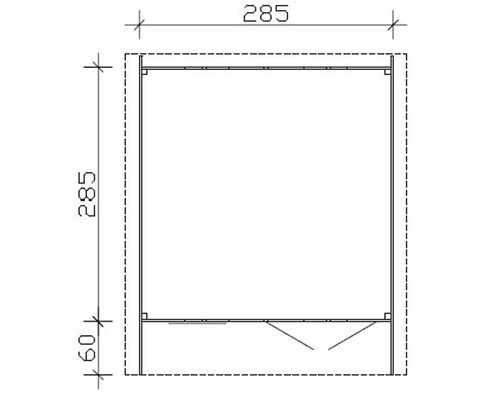 Technische Zeichnung eines Schranks mit den Maßen 285 mal 285