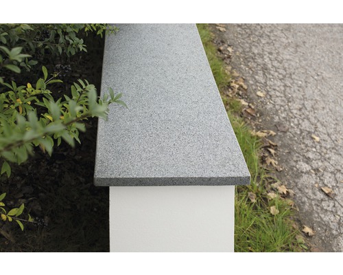 Vue détaillée d''un couvre-mur en granit sur un mur de jardin