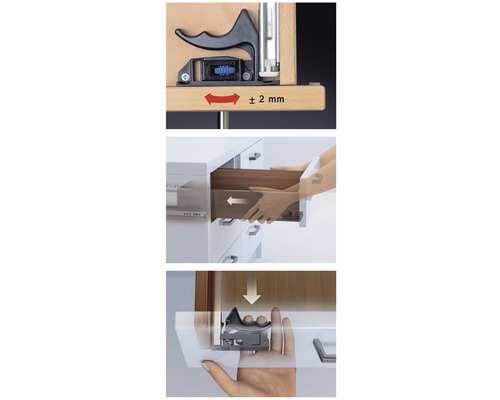 Illustration d''un guide de tiroir avec mécanisme de réglage pour la construction de meubles